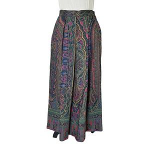 Vintage Brooks Brothers Size 10 Wool Purple Paisley Pleated Maxi Skirt